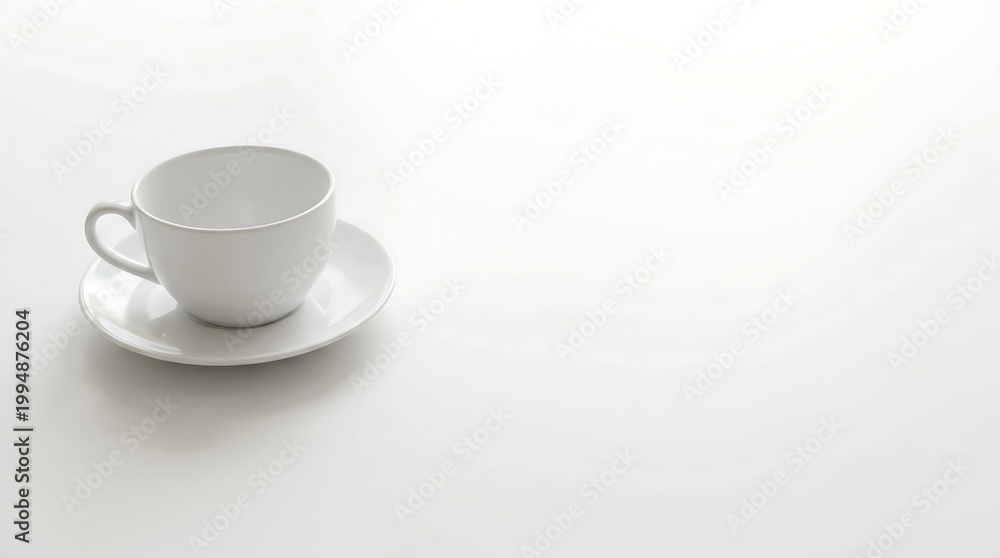 Fototapeta premium A simple white coffee cup and saucer on a clean surface
