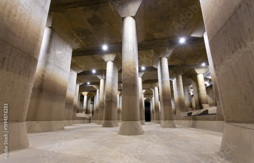world's largest underground flood water diversion facility in Metropolitan Area Outer Underground Discharge Channel also known as G-Cans Project in Saitama prefecture, japan near tokyo
