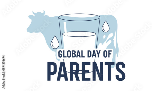 Glass of milk and cow silhouette for global day of parents with food industry