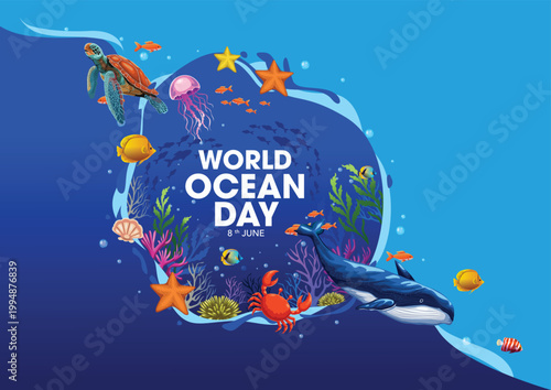  save our oceans.june 8 World oceans day design with Whale. abstract vector illustration design