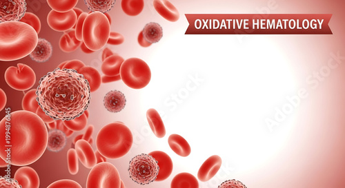 An illustration of red blood cells in a medical concept related to oxidative hematology