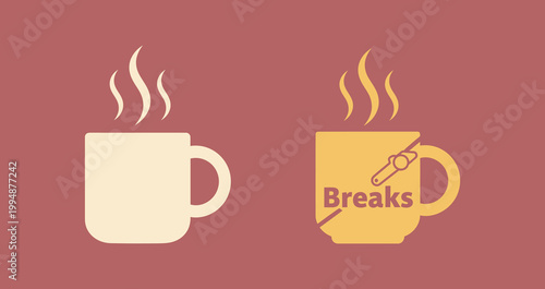 Stylized Illustration of Two Steaming Mugs, One Indicating 'Breaks', Symbolizing the Essential Need for Refreshment and Pauses During Busy Schedules