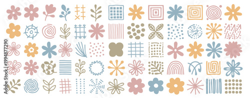 Assortment of Small Hand- Drawn Decorative Icons Keywords: icon, symbol, graphic, design