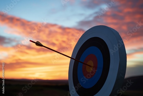 Target With Arrow at Sunset in Outdoor Archery Range