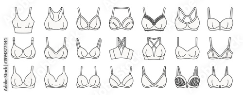 Collection of Bra Line Drawings on White Background
