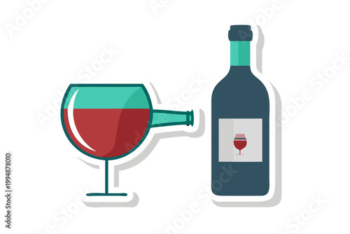 Glass of red wine with bottle. Alpha transparency for easily extraction and background replacement.  vector icon