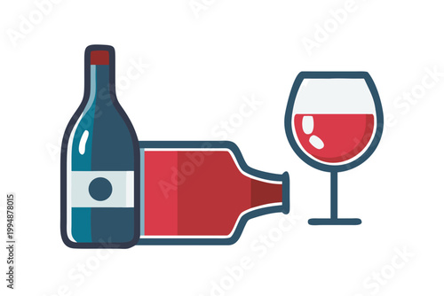 Glass of red wine with bottle. Alpha transparency for easily extraction and background replacement.  vector icon
