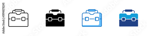 Toolbox Multiple Style Icon Design Vector - Toolbox case representing equipment storage, maintenance tools organization, and repair work preparation