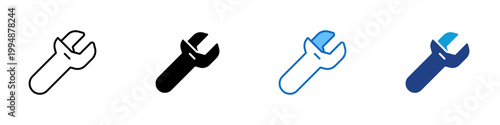 Wrench Tool Multiple Style Icon Design Vector - Adjustable wrench representing repair tool, maintenance work, and mechanical adjustment