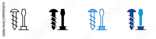 Construction Tools Multiple Style Icon Design Vector - Screw and screwdriver representing assembly tools, building process, and technical installation