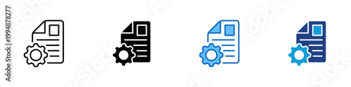 Document Settings Multiple Style Icon Design Vector - Document with gear symbol representing file configuration, document management, and system customization