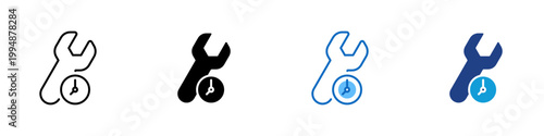 Maintenance Time Multiple Style Icon Design Vector - Wrench with clock symbol representing scheduled maintenance, service timing, and repair planning