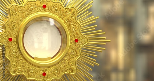 Jesus Cristo no ostensório. Sacramento da Eucaristia. Corpus Christi - Ilustração 3D