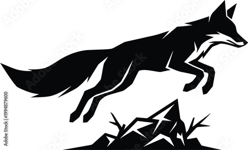 Foto Stylized vector illustration of a jumping fox silhouette featuring sharp clean l
