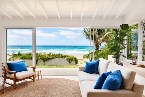 Bright Living Room With Ocean View and Beach Access During the Day