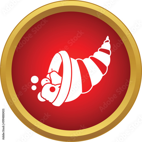 Cornucopia icon representing harvest, abundance, and prosperity inside a red circle with gold border