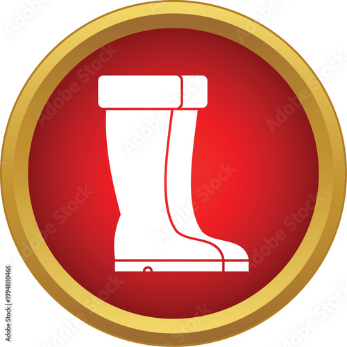 White boots outline inside a vibrant red circle with a golden border