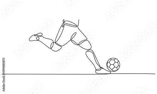 Soccer player kicking a ball on Continuous line art style.