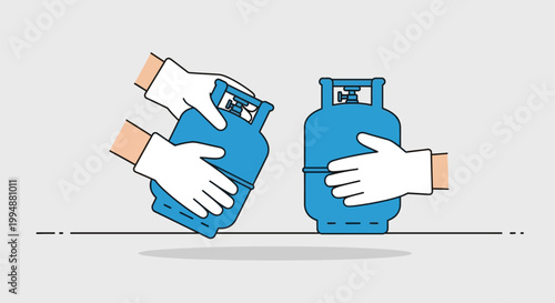 Vector illustration of hands carrying a blue gas cylinder tank