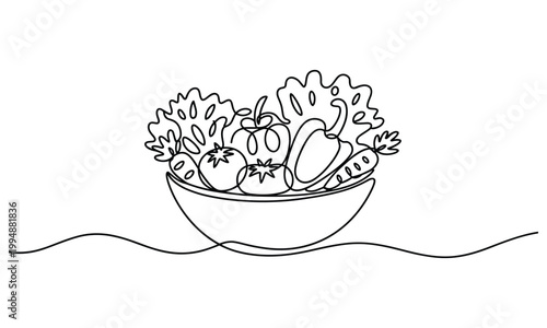  fresh vegetable assortment in a bowl with Continuous line drawing.