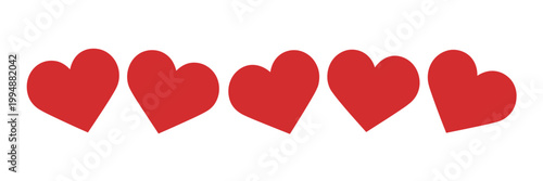 Five Red Hearts in a Row on White Background love romance