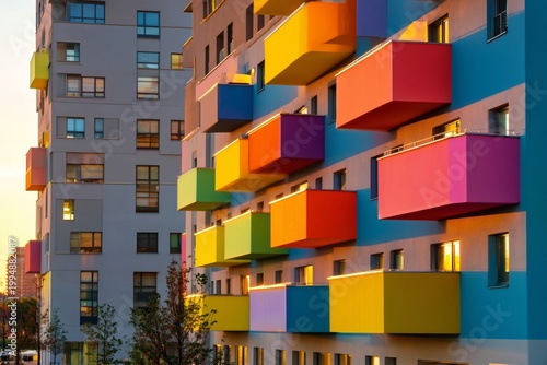 Evening View of Colorful Buildings and Lively Street in a Modern City