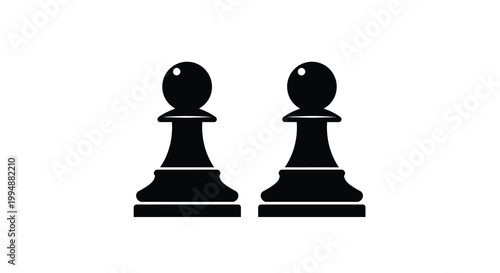 A minimalist depiction shows two black chess pawns positioned side by side on a stark white background