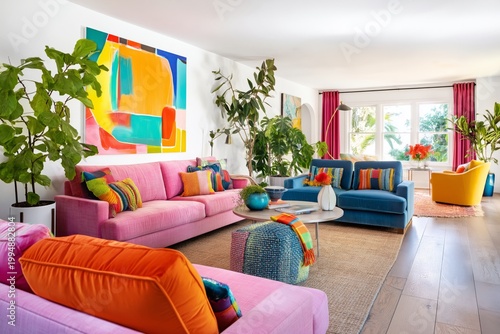 Colorful Living Room With Plants and Bright Furniture in a Modern Home