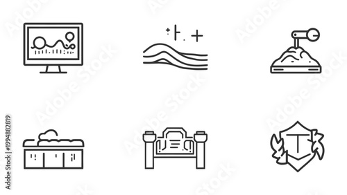 Six Graphic Icons Illustration: A set of six unique graphic icons with the focus on business, technology and art