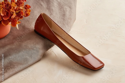 Brown Flat Shoes on Womans Feet Displayed in a Stylish Setting