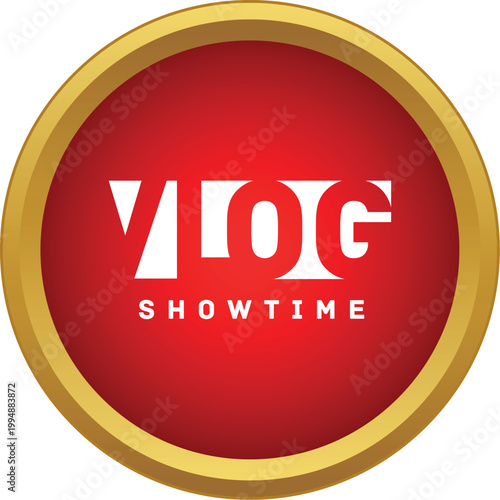 Vlog showtime icon on a red circle with a gold frame, symbolizing online video blogging