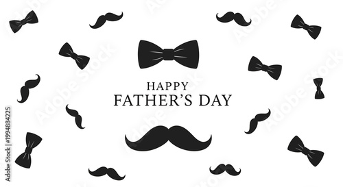 Happy father's day greeting card with bow ties and mustaches on white background for celebration