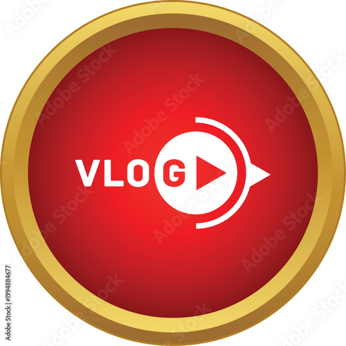 Round red vlog icon with play button for digital video content
