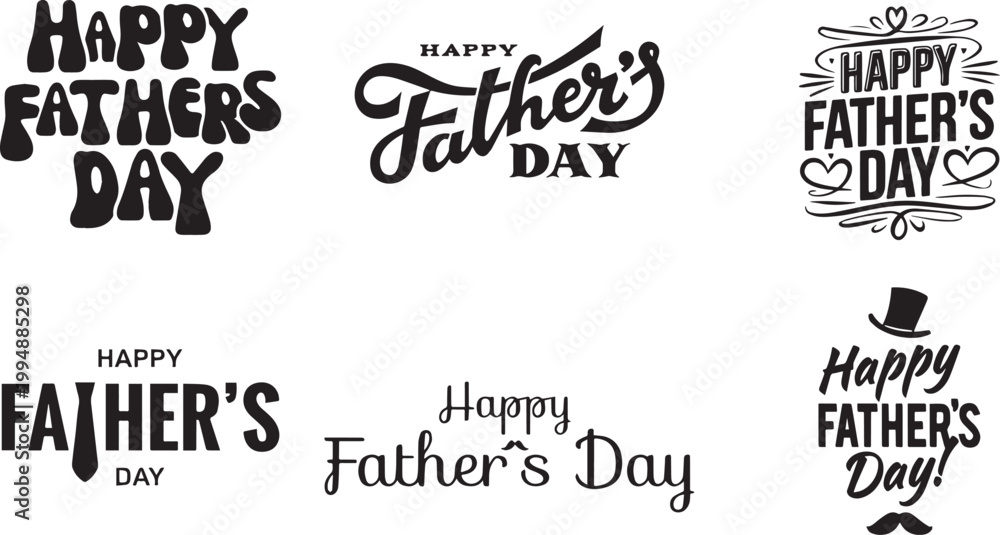 Fototapeta premium Happy father's day collection diverse hand lettered calligraphy designs
