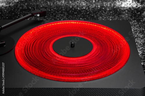 Close Look at a Turntable With Red Light During Music Playing in a Dark Room ...