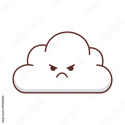 Angry cloud emoticon with red eyes and frown on white background, expressing frustration and annoyance in a cartoonish style.