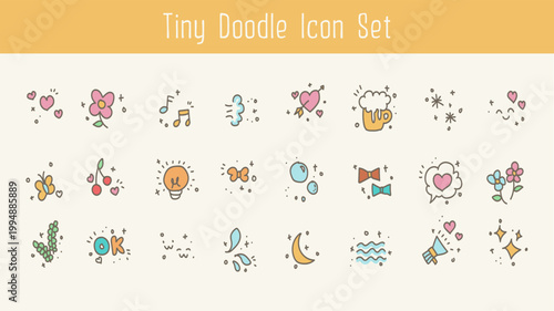 Tiny Doodle Icon Set with Nature and Daily Life
