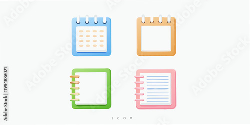 Colorful cartoon illustration of four different office stationery items
