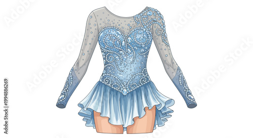 Elegant ice skating dress with intricate blue sequin design