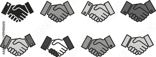 Handshake icon set diverse representations of agreement and partnership