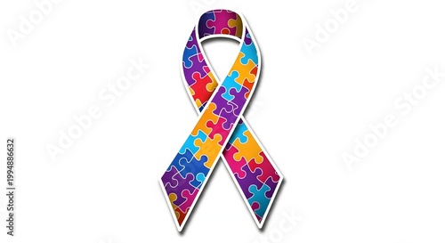 Colorful puzzle ribbon for autism awareness