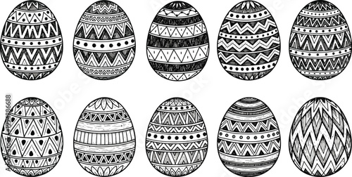 Hand drawn easter eggs a collection of intricate black and white designs