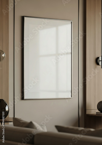 Minimal modern blank picture frame on wall interior mockup design room