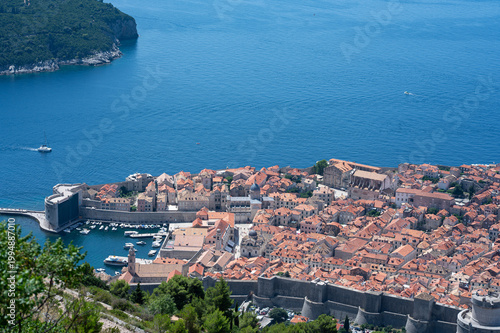 View of Dubrovnik city in Croatia from the Mountain Srdj . Dubrovnik old town top view. 