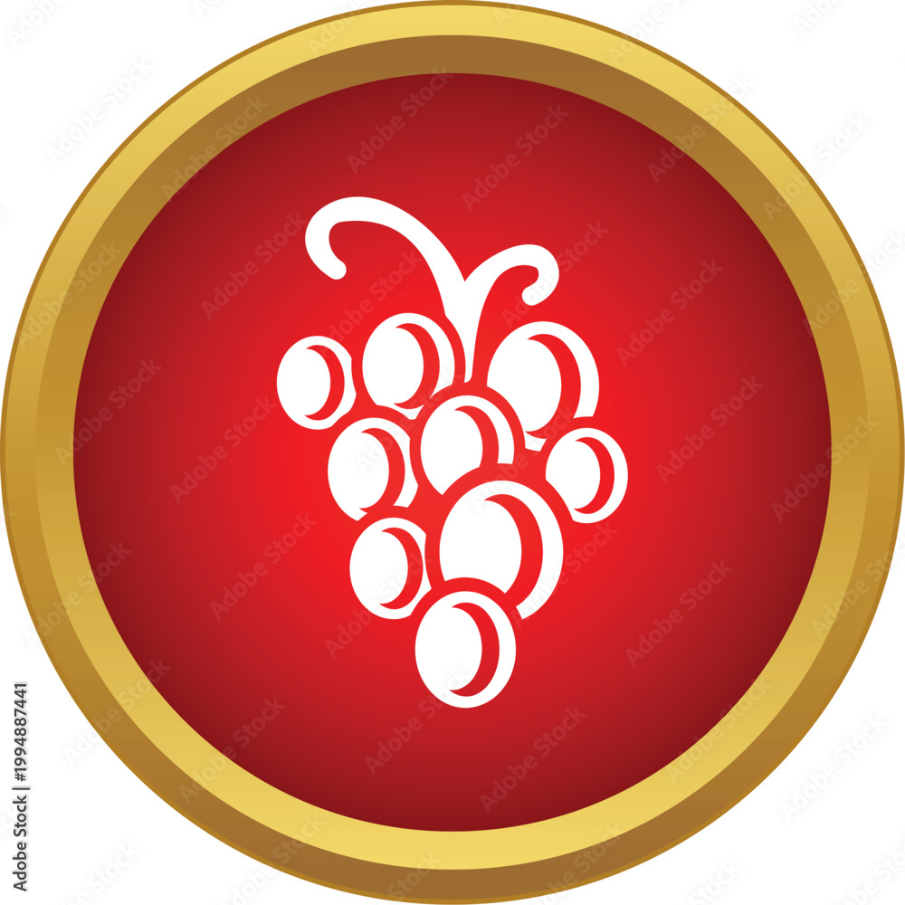 Fototapeta premium Grapes cluster displaying as a white icon within a red round frame with gold border