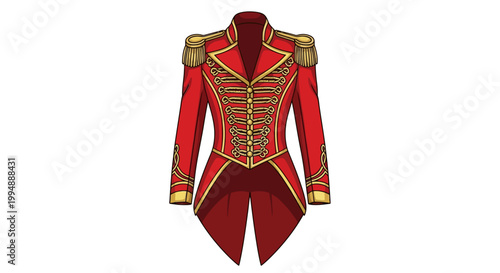 Bold red circus ringmaster jacket with gold embellishments and epaulettes