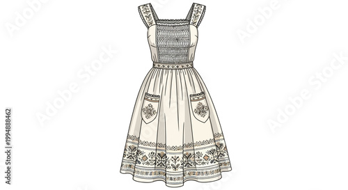 Traditional embroidered dirndl dress with detailed floral patterns