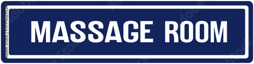 door sign in blue color that says : massage room