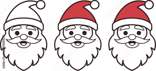 Three minimalist santa claus faces in black and red