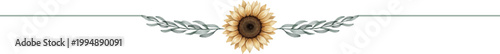 divider floreale con Girasole e ramoscelli per stampa e inviti o menù